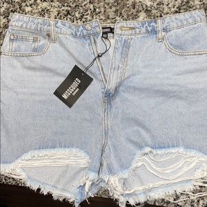 Missguided Light Wash Distressed Jean Shorts